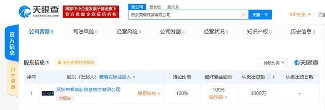西安榮耀終端有限公司成立 深圳智信全資控股，聚焦計算機軟硬件及外圍設備制造